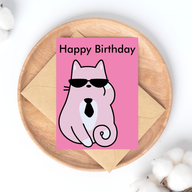 Happy Birthday - Cool Pink Cat Postcard (Creator Uploaded)