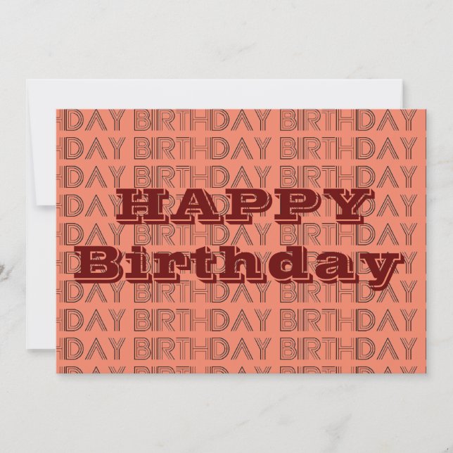 Happy BIrthday  Coral and Brown geometric Pattern Card (Front)