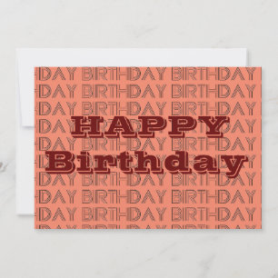 Happy BIrthday Coral and Brown geometric Pattern Card