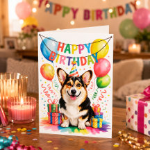 Happy Birthday Corgi Dog Party