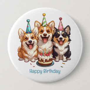 Happy Birthday Corgi Dogs 10 Cm Round Badge