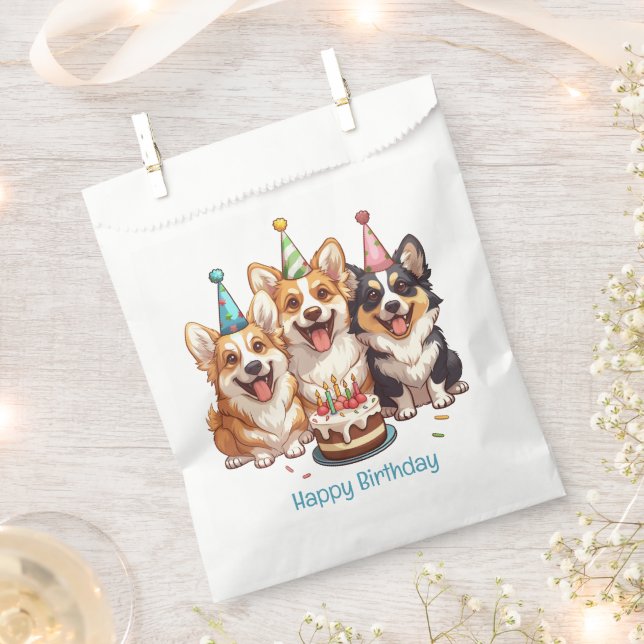 Happy Birthday Corgi Dogs Favour Bag (Clipped)