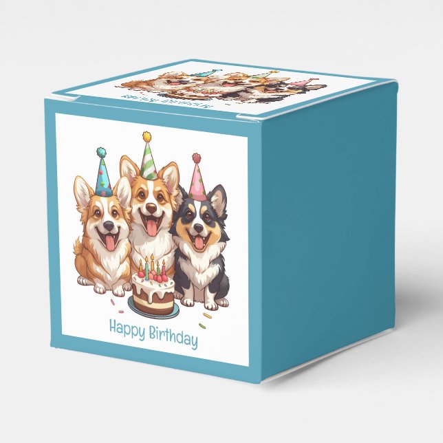 Happy Birthday Corgi Dogs Favour Box (Front Side)