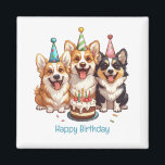 Happy Birthday Corgi Dogs Magnet<br><div class="desc">Cute Pembroke Welsh Corgi dogs dressed up for a birthday party. Perfect for dogs,  dog parents and dog lovers for their birthday.</div>