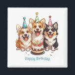 Happy Birthday Corgi Dogs Magnet<br><div class="desc">Cute Pembroke Welsh Corgi dogs dressed up for a birthday party. Perfect for dogs,  dog parents and dog lovers for their birthday.</div>
