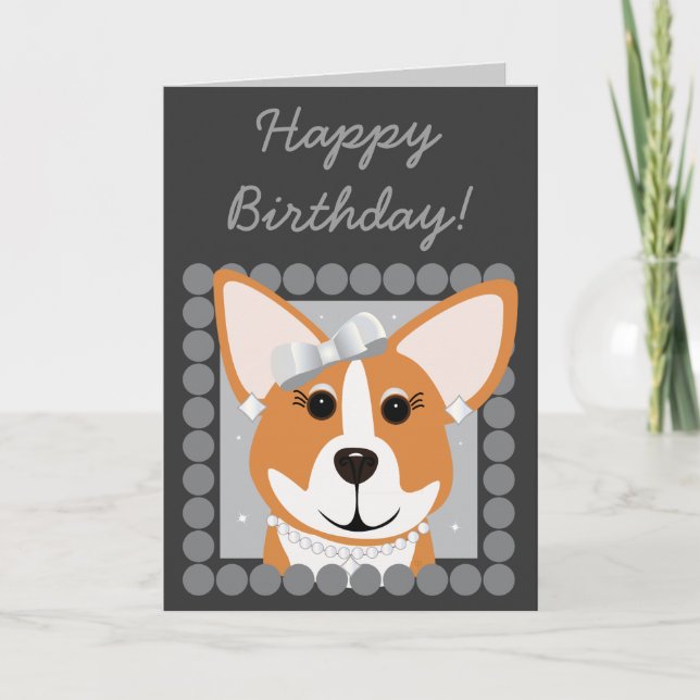 Happy Birthday! Corgi Lady Grey Card (Front)