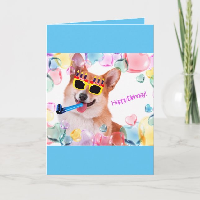 Happy Birthday Corgi with Glasses Card (Front)