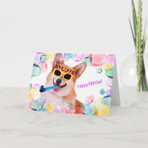 Happy Birthday Corgi with Glasses Card