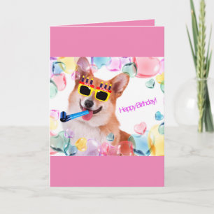 Happy Birthday Corgi with Glasses for Her Card