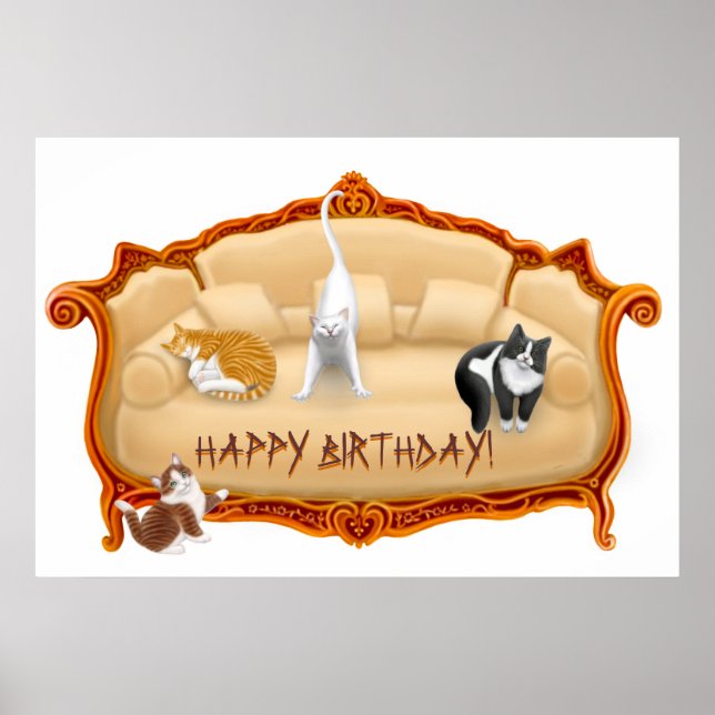 Happy Birthday Couch Cats Print (Front)