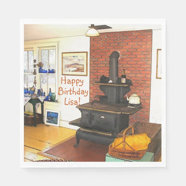 Happy Birthday Country Kitchen Woodstove Napkin (Front)