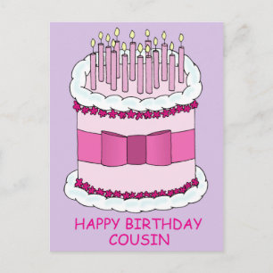 Happy Birthday Cousin Cake and Candles Postcard
