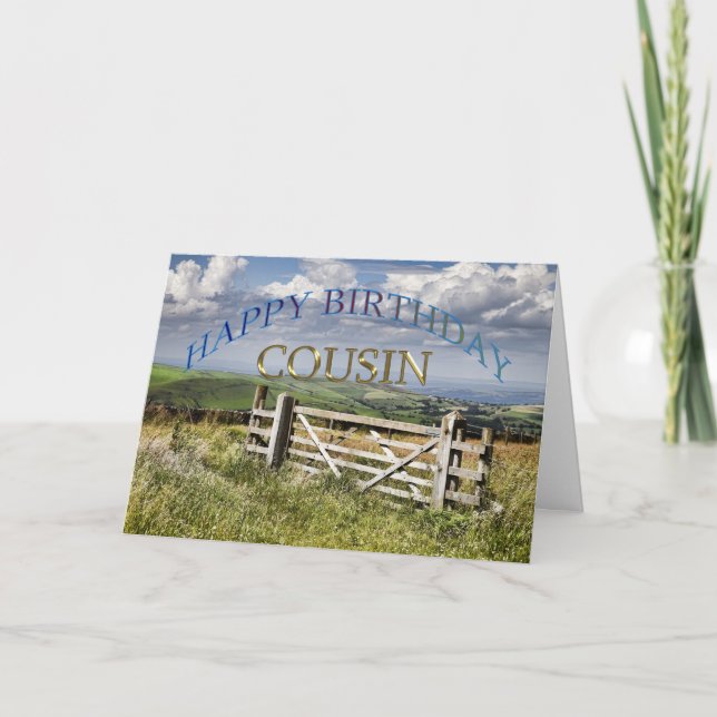 Happy Birthday Cousin, landscape with a gate Card (Front)