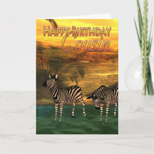 Happy Birthday Cousin Zebras In Water Card