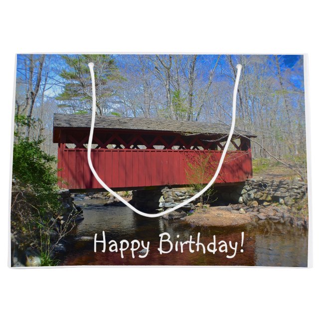 Happy Birthday Covered Bridge Large Gift Bag (Front)