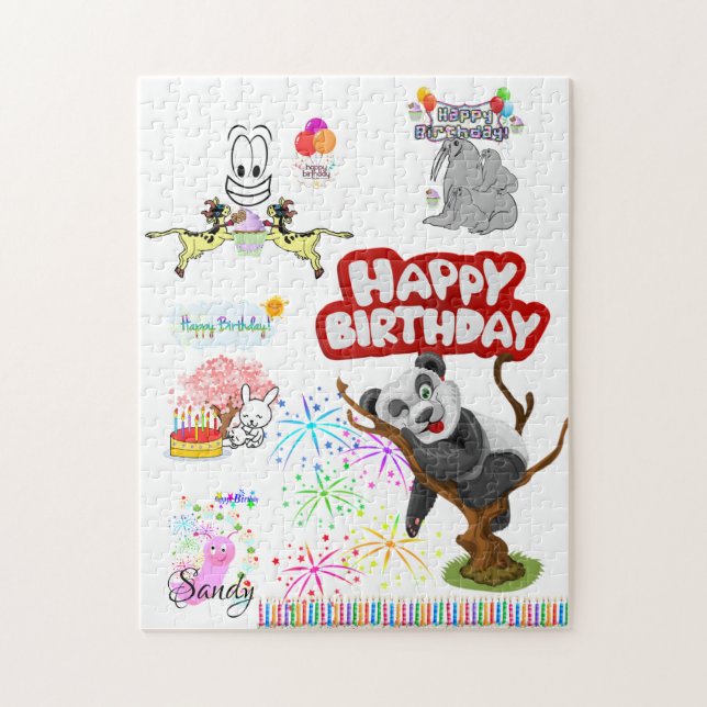 Happy Birthday Cow Cupcake Panda Bear Seal Jigsaw Puzzle (Vertical)