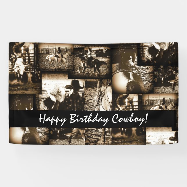 Happy Birthday Cowboy Rodeo Western Theme Party Banner (Horizontal)