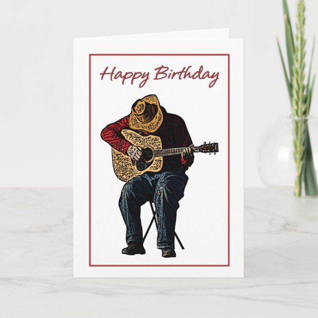 Happy Birthday Cowboy with Guitar Illustration Card (Front)