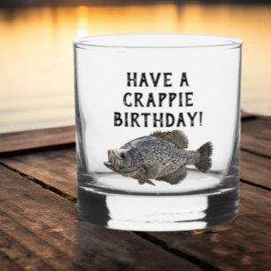 Happy Birthday Crappie Fishing Angler Custom Whiskey Glass
