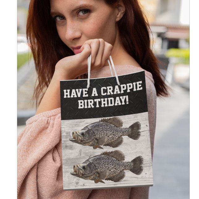 Happy Birthday Crappie Fishing Angler Fish Cool Medium Gift Bag (A funny fishing themed gift bag for a birthday party.)