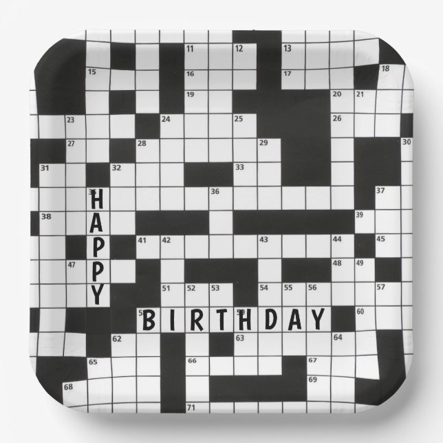 Happy Birthday Crossword Puzzle Paper Plate (Front)