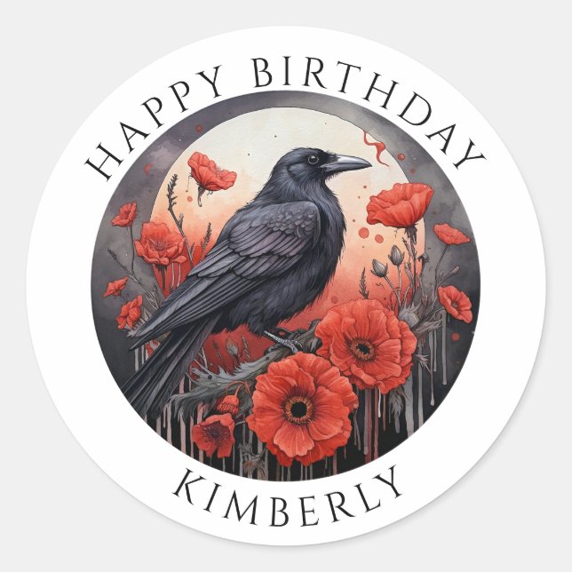 Happy birthday Crow Bird Flowers Sticker (Front)