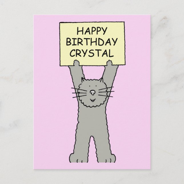 Happy Birthday Crystal Cartoon Cat Postcard (Front)
