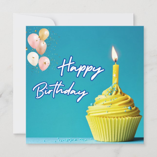 Happy Birthday Cupcake and Balloons Greeting Card (Front)