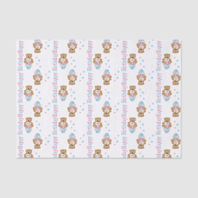 Happy Birthday Cupcake Bears Tissue Paper (Front)