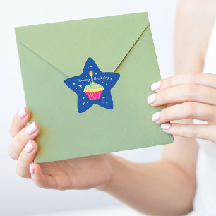 Happy Birthday Cupcake Blue Star Sticker