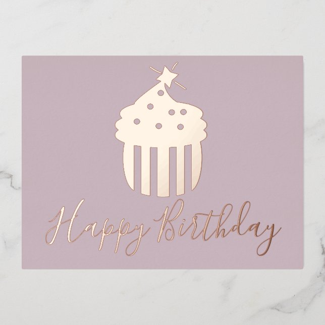 Happy Birthday Cupcake  Blush Pink Foil Holiday Postcard (Front)