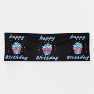 Happy Birthday Cupcake Confetti 4x12 Vinyl Banner