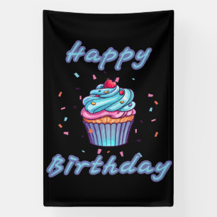 Happy Birthday Cupcake Confetti 4x6 Vinyl Banner