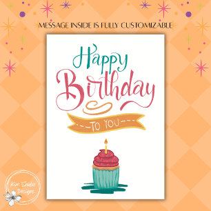 Happy Birthday Cupcake Hand Lettered Card