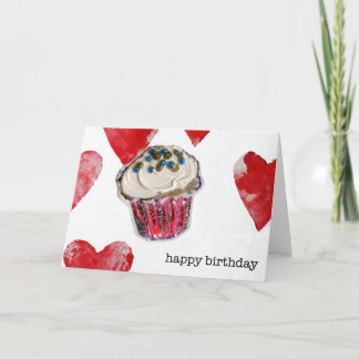 happy birthday, cupcake hearts card