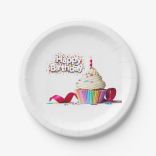 Happy Birthday Cupcake Paper Plate