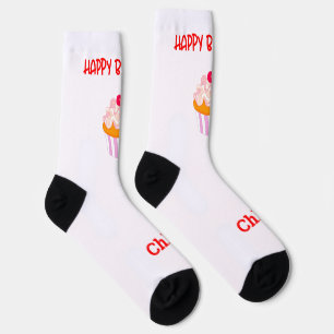 Happy Birthday Cupcake Personalised with Name Socks