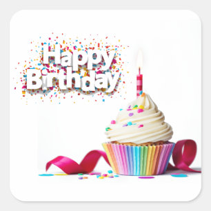 Happy Birthday Cupcake Square Sticker