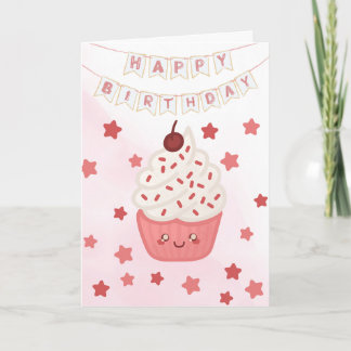 Happy Birthday Cupcake & Stars Happy Birthday  Card