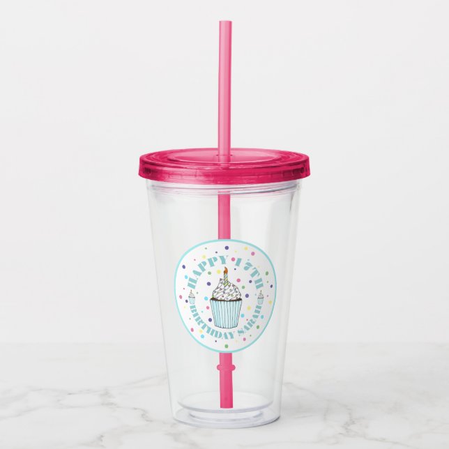 Happy Birthday Cupcake w/ Candle Party Favour Acrylic Tumbler (Front)