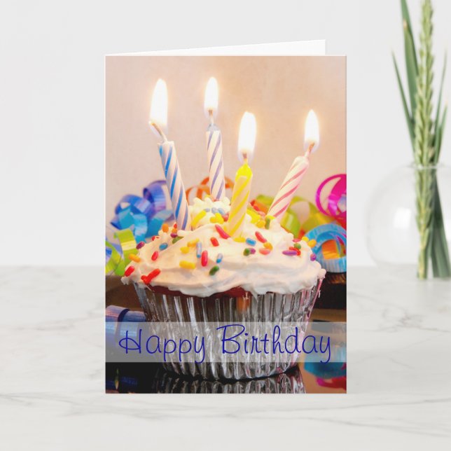 Happy Birthday Cupcake with Candles Card (Front)