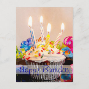 Happy Birthday Cupcake with Candles Postcard