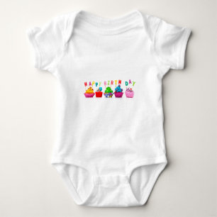 Happy Birthday Cupcakes Baby Bodysuit
