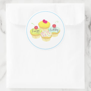 Happy Birthday Cupcakes Classic Round Sticker