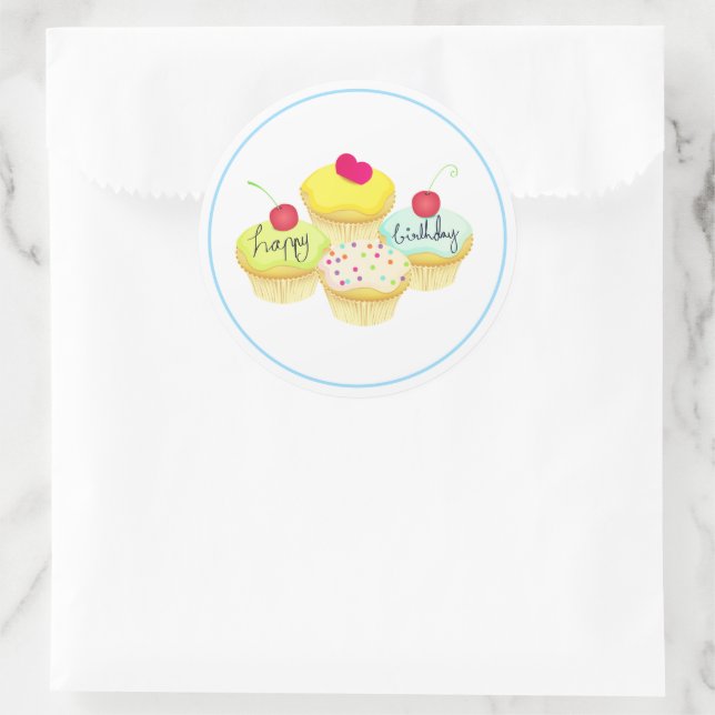 Happy Birthday Cupcakes  Classic Round Sticker (Bag)