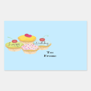 Happy Birthday Cupcakes Gift Tag Stickers
