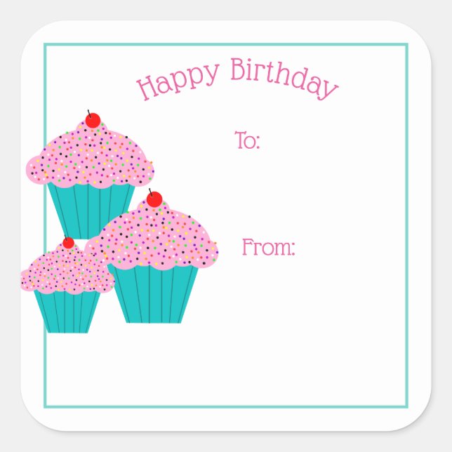 Happy Birthday Cupcakes Gift Tag Stickers (Front)