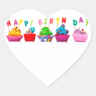 Happy Birthday Cupcakes Heart Sticker