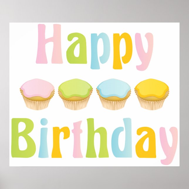 Happy Birthday Cupcakes Poster (Front)
