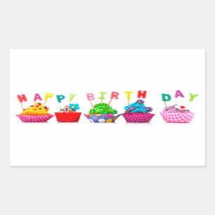 Happy Birthday Cupcakes Rectangular Sticker